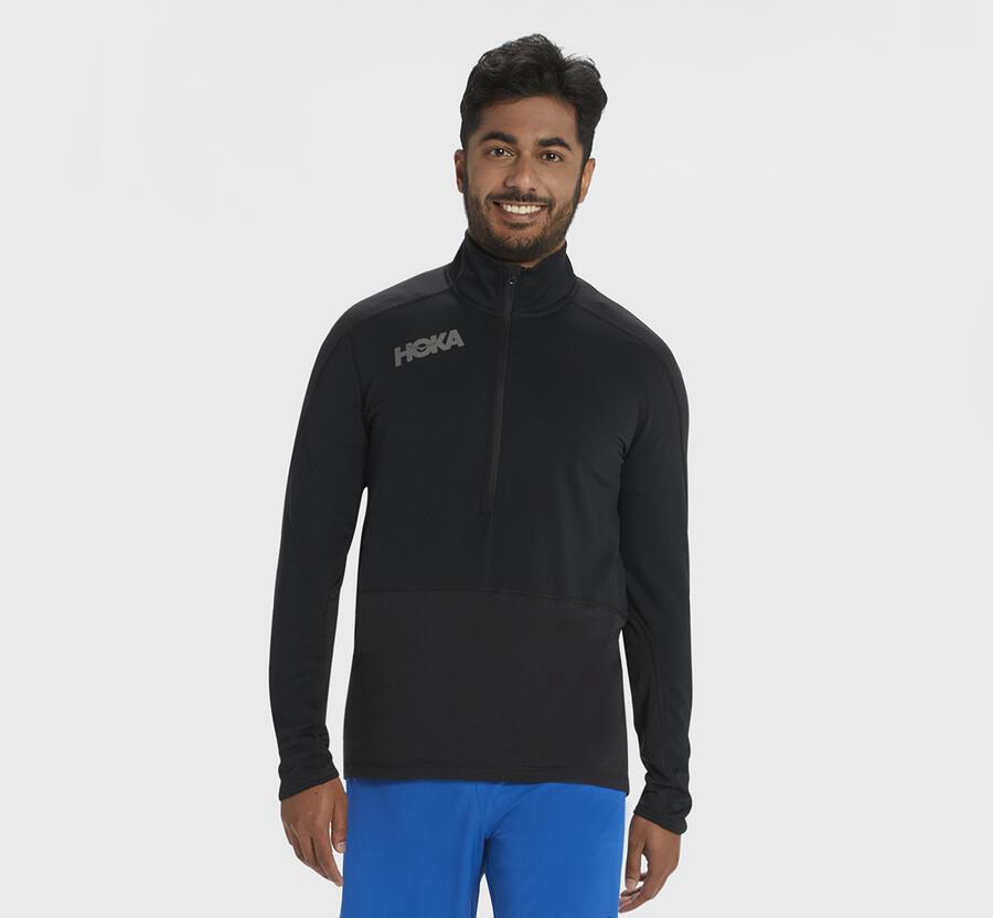 Pánske Topy Hoka One One Zlavy - 1/2 Zip Medzivrstva - Čierne 07243-NJID